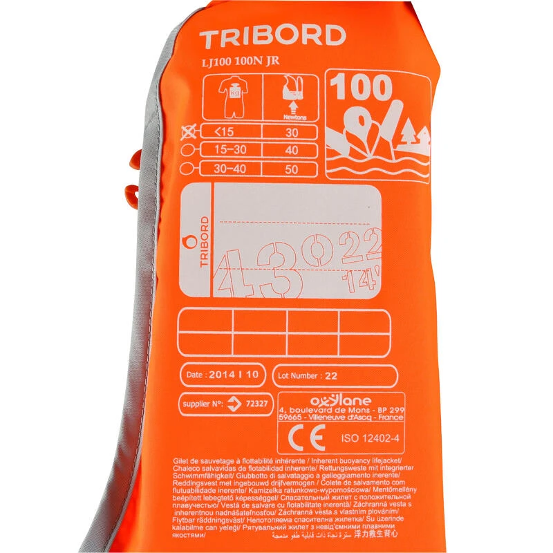 Tribord Gilet De Sauvetage Mousse Bateau Enfant LJ 100N Orange – Image 10